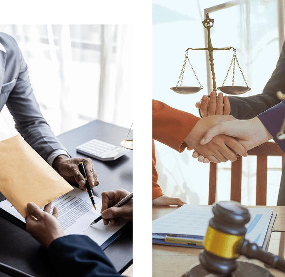 Two people signing contract