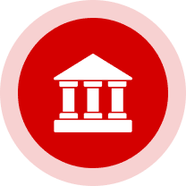 White building symbol in red circle