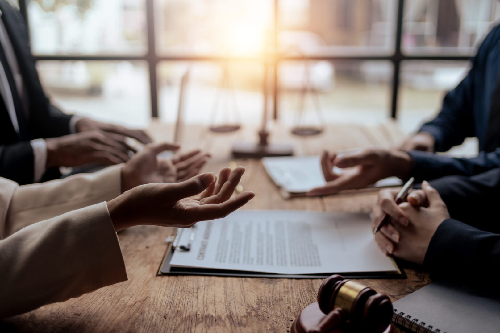 Business professionals in negotiation discussion